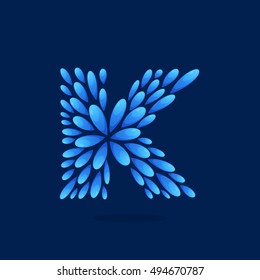 K letter logo formed by water drops. Vector ecology elements for posters, t-shirts, ecology presentation or card.