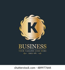 K Letter logo, Gold Monogram, line art logo design. Beautiful Boutique Logo Designs, Business sign, Restaurant, Royalty, Cafe, Hotel, Heraldic, Jewelry, Fashion, Wine. Vector illustration