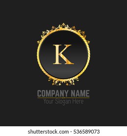 K Letter logo, Golden Monogram design elements, line art logo. Beautiful Boutique Logo Designs, Business sign, Restaurant, Royalty, Cafe, Hotel, Heraldic, Jewelry, Fashion, Wine. Vector illustration