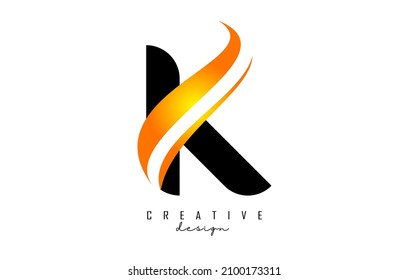 K letter Logo with gradient orange swoosh. Letter K with abstract geometric elements. Creative Vector Illustration with letter.