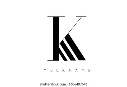 K Letter Logo with Graphic Elegant Black Lines Design. Minimalist art shape logo.