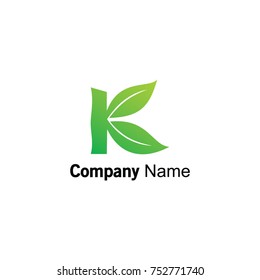 K Letter Logo Green Leaf