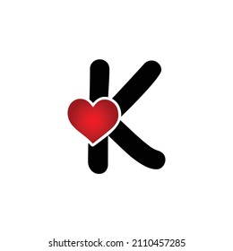 K letter logo with heart icon, Happy Valentines initial K logo, Valentines Day greeting card banner logo template