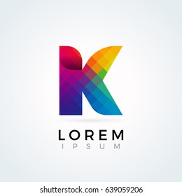 K Letter Logo Icon Colorful Abstract Mosaic Pattern Design template Element in uppercase