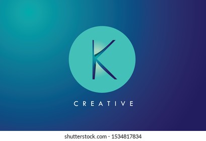 K Letter Logo Icon Design With Paper Cut Creative Look Vector Illustration in Blue Green Colors.