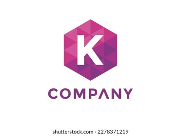 K Letter Logo Icon Hexagon Mosaic Pattern Design template Element - Creative Shape Polygonal logo design - Vector illustration