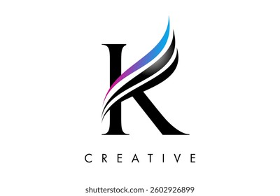 K letter Logo Icon serif font with Creative swoosh curves and elegant design vector Illustration