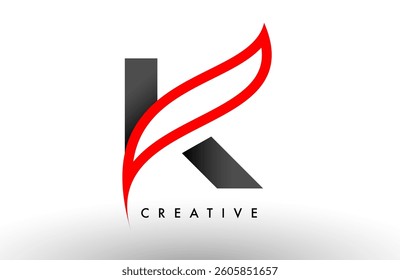 K letter logo Icon Vector Design. Modern Swoosh Red and Gray Alphabet letter concept vector illustration