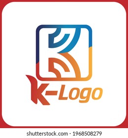 K letter logo, K letter logo illustration in a box with full color