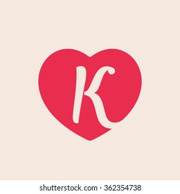 K letter logo inside heart for st. Valentine's day design. Vector vintage design template elements for your application or corporate identity.