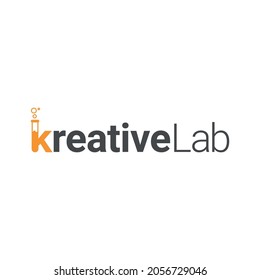 Logotipo de letra K con elementos de laboratorio