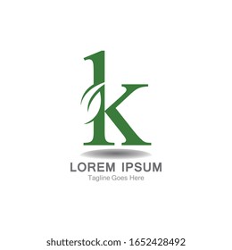 K Letter logo with leaf  concept template design