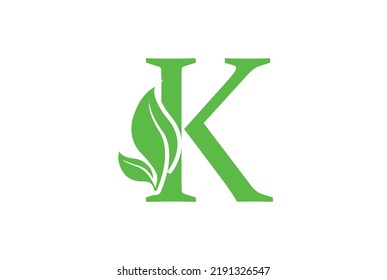 K letter logo with leaf. Creative modern Nature logo design for K