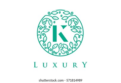 K Letter Logo Luxury. Green Beauty Cosmetics Logo Monogram.