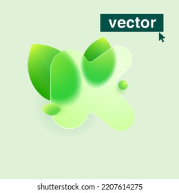 K letter logo made of green leaves under mate glass. Realistic Glassmorphism style. Vector blurry translucent icon. Eco transparent emblem for agriculture advertising, waste recycling, healthy food.