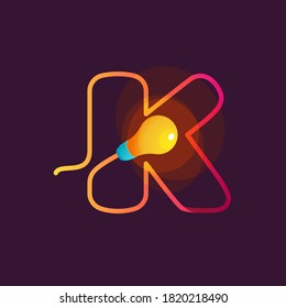 K letter logo made of light bulb and power cable. Designed for electricity advertising, creative idea poster, technology identity, etc.