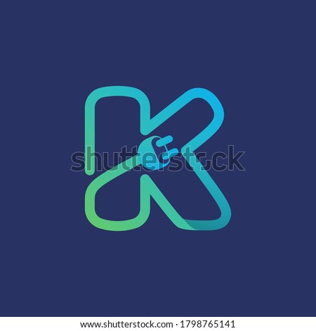 K letter logo made of plug cable. Vector typeface for energy identity, charging headlines, electric car posters etc.