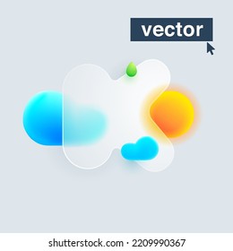 Logo de la letra K hecho de sol, nubes y gota verde bajo el vidrio mate. emblema del estilo de morfismo de vidrio 3d realista. Diseño vectorial translúcido y borroso. Icono de interfaz de usuario de sitio web o aplicación móvil para pronóstico del tiempo.