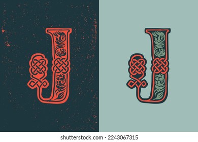 K letter logo in medieval knots lines style. Dim colored drop cap icon. Engraved barbarian emblem. Vintage illuminated initials. Perfect for vintage premium identity, Celtic posters, luxury packaging.
