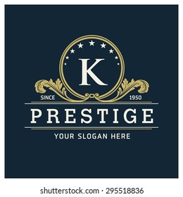 K Letter logo, Monogram design elements, line art logo design. Beautiful Prestige Logo Designs, Business sign, Restaurant, Royalty, Cafe, Hotel, Heraldic, Jewelry, Fashion, Wine. Vector illustration