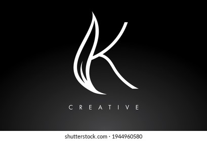 Logotipo de la letra K con concepto de hoja monográfica en la ilustración vectorial de colores negros y blancos