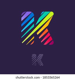 K letter logo with multicolor diagonal lines. Fast speed vector template for your sport team identity, dynamic packaging, technology posters, taxi design, and etc. 