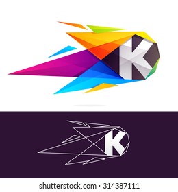 K letter logo with polygonal comet. 