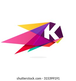 K letter logo with polygonal comet. 