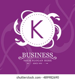 K Letter logo, Purple Monogram, line art logo design. Beautiful Boutique Logo Designs, Business sign, Restaurant, Royalty, Cafe, Hotel, Heraldic, Jewelry, Fashion, Wine. Vector illustration