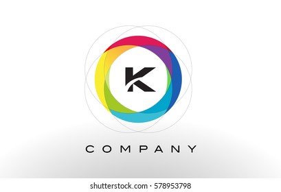 K Letter Logo with Rainbow Circle Design. Colorful Rounded Circular Letter Design 