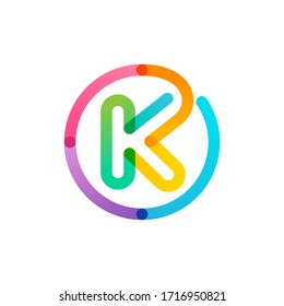 K Letter Logo In A Rainbow Gradient Circle. Impossible One Line Style. Perfect Colorful Icon For Digital Labels, Science Print, Modern Advertising, Etc.