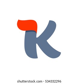 K letter logo with a red flag line. Fast speed vector script type.