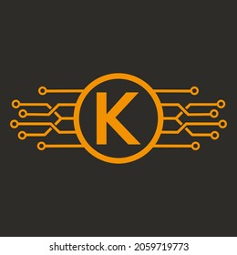 K letter Logo with Round Shape golden color vector template icon