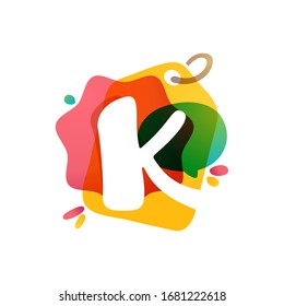 K letter logo with Sale tag icon. Watercolor overlay style. Negative space font. Perfect typeface for retail identity, showcase print, shop posters, etc.