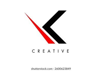 K letter Logo with sharp cut creative design in red and black colors vector Illustration