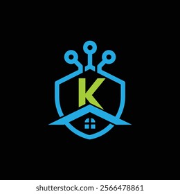 K letter Logo with Shield, K shield logo design template