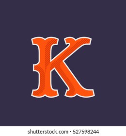K letter logo. Simple and elegant font with diagonal line shadow. Vector vintage typography for your posters, club t-shirt, banner, etc.