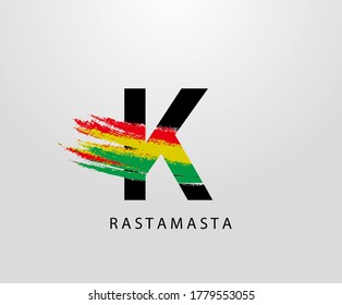 K Letter Logo With Splatter and Rasta Color. Letter K Reggae