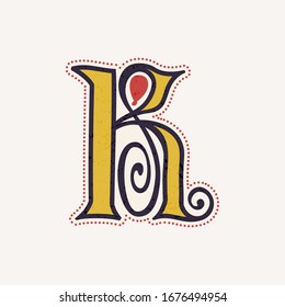 K letter logo in true celtic knot-spiral style. Perfect typeface for for history identity, medieval print, tribal posters, etc.