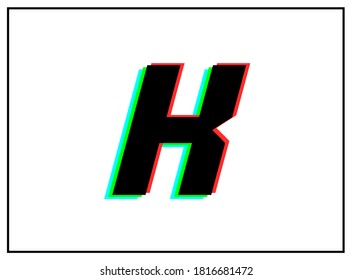 K letter logo, vector desing font .Dynamic, split-color, shadow of  number red, green, blue in black frame on white background. Eps10 illustration