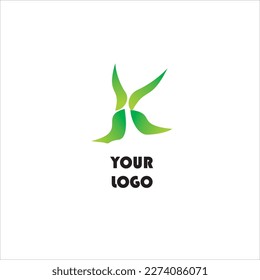 K letter logo vector of green leaf on white background