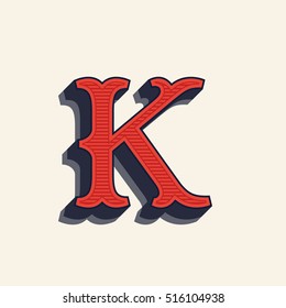 K letter logo in vintage western style. Vector font for labels, posters etc.