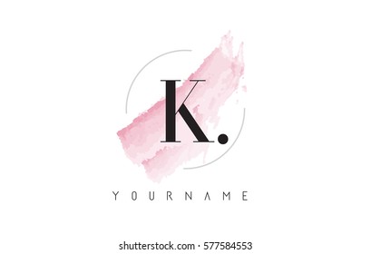 K Letter Logo with Watercolor Pastel Aquarella Brush Stroke and Circular Rounded Design. 