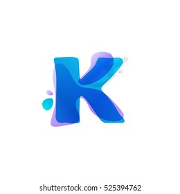 K letter logo with watercolor splashes. Color overlay style. Vector ecology typeface for labels, headlines, posters, cards etc.