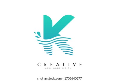 Logotipo de letra K con Waves y naftalos de agua Ilustración vectorial de diseño.