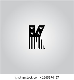 K letter logo with white background. American flag style. Letter icon design. Black letter.