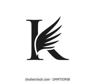 K letter logo with wing. Wing logo with K letter concept