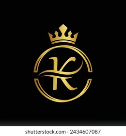 K Letter Luxury Business Logo. Gold gradient with a crown. 