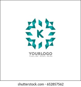 K letter luxury font identity, designed using green triangle geometric shape. on white background, sign ,logo, symbol, icon, graphic, vector.
