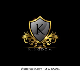 K Letter Luxury Golden Shield Logo Icon, 